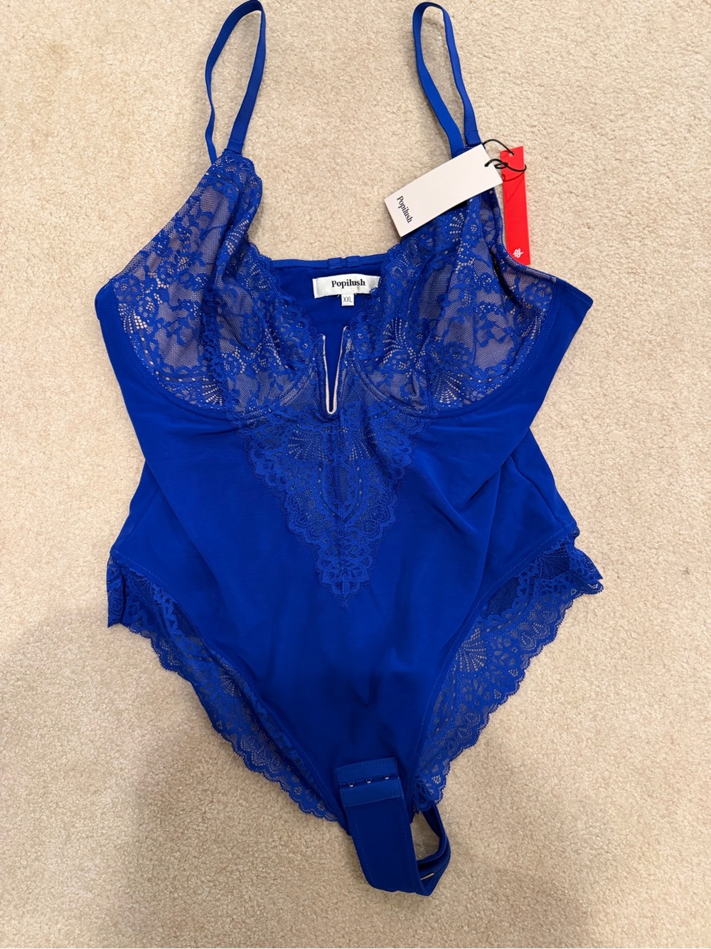 NWT Popilush Royal Blue Lace Underwire Shapewear Bodysuit XXL